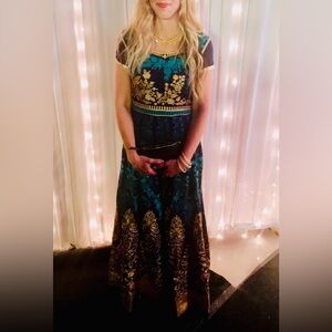 Navy and Gold Floral Maxi Dress